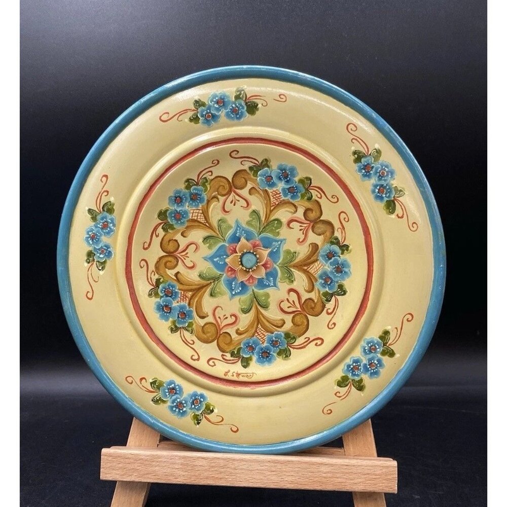 Norwegian ROSEMALING 10" Wood Plate Signed L Stewart - Picture 1 of 6